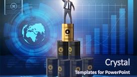 Presentation with barrels - Colorful PPT layouts enhanced with businessman on top of oil backdrop and a navy blue colored foreground