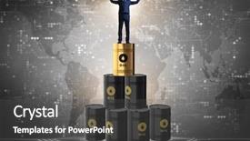  Presentation with barrels - Colorful slide set enhanced with businessman on top of oil backdrop and a dark gray colored foreground