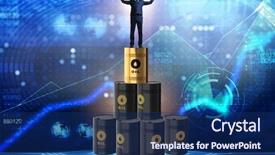  Presentation with barrels - Audience pleasing PPT theme consisting of businessman on top of oil backdrop and a ocean colored foreground
