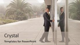  Presentation with open door policy health care - Colorful presentation enhanced with businessman open the office door backdrop and a soft green colored foreground