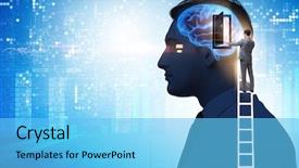  Presentation with artificial intelligence - Slide deck enhanced with businessman opening door to artificial background and a  colored foreground