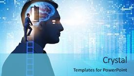  Presentation with artificial intelligence - Cool new PPT layouts with businessman opening door to artificial backdrop and a  colored foreground