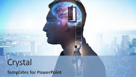  Presentation with artificial intelligence - Colorful slide set enhanced with businessman opening door to artificial backdrop and a  colored foreground