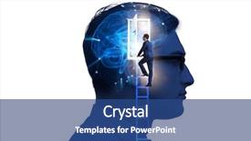  Presentation with artificial intelligence - Beautiful theme featuring businessman opening door to artificial backdrop and a ocean colored foreground