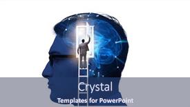  Presentation with artificial intelligence - Beautiful slides featuring businessman-opening-door-to-artificial backdrop and a ocean colored foreground