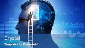  Presentation with artificial intelligence - PPT theme enhanced with businessman-opening-door-to-artificial background and a ocean colored foreground