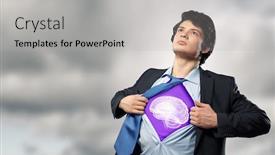  Presentation with acting - Cool new slides with businessman opening his shirt on chest acting like super hero backdrop and a light gray colored foreground