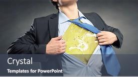  Presentation with acting - Slide deck consisting of businessman opening his shirt on chest acting like super hero background and a ocean colored foreground