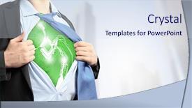  Presentation with acting - Audience pleasing PPT layouts consisting of curcuit board - businessman opening his shirt backdrop and a sky blue colored foreground