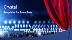  Presentation with curtain opening - Presentation theme featuring businessman opening red velvet curtain background and a navy blue colored foreground