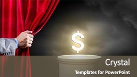  Presentation with red stage curtain - Presentation design enhanced with businessman opening red velvet curtain background and a gray colored foreground