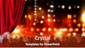  Presentation with curtain opening - Slides enhanced with businessman opening red velvet curtain background and a tawny brown colored foreground