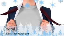  Presentation with snowflakes - Audience pleasing theme consisting of businessman-opening-shirt-in-superhero backdrop and a sky blue colored foreground
