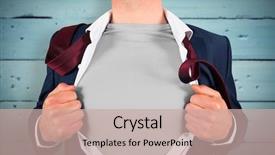  Presentation with apa style for care plan - Slide set consisting of businessman opening shirt in superhero style against painted blue wooden planks background and a coral colored foreground