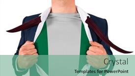  Presentation with reveal - Slide set having businessman-opening-shirt-to-reveal background and a seafoam green colored foreground
