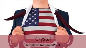  Presentation with reveal - Beautiful PPT theme featuring businessman opening shirt to reveal usa flag on white background backdrop and a red colored foreground