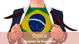  Presentation with reveal - Audience pleasing presentation theme consisting of businessman opening shirt to reveal brasil flag on white background backdrop and a coral colored foreground