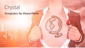  Presentation with doodle - Presentation theme having businessman opening shirt with global doodle against cityscape background and a lemonade colored foreground