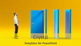  Presentation with adversity - Slide set featuring businessman-opens-a-door background and a yellow colored foreground