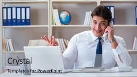  Presentation with tour - Cool new PPT theme with businessman operator agent working backdrop and a  colored foreground