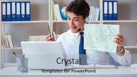  Presentation with working - Presentation having businessman operator traveling agent working background and a  colored foreground