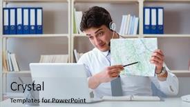  Presentation with agent of change - Audience pleasing presentation consisting of businessman operator traveling agent working backdrop and a  colored foreground