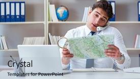  Presentation with agent of change - Audience pleasing PPT layouts consisting of businessman operator traveling agent working backdrop and a light blue colored foreground