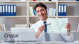  Presentation with agent of change - Audience pleasing theme consisting of businessman operator traveling agent working backdrop and a light blue colored foreground