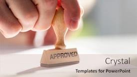  Presentation with notary - Colorful presentation design enhanced with businessman-or-notary-public-stamping backdrop and a coral colored foreground