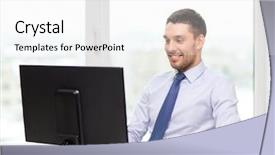  Presentation with learning technology - Theme consisting of businessman or student with computer background and a white colored foreground