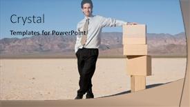  Presentation with shipping - Colorful presentation design enhanced with businessman organizing cardboard shipping boxes backdrop and a light blue colored foreground