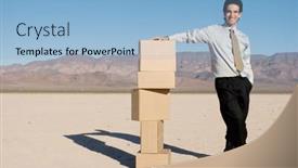  Presentation with shipping - PPT theme having businessman organizing cardboard shipping boxes background and a light blue colored foreground