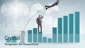  Presentation with economic - Slides consisting of businessman outperforming his competition jumping background and a light blue colored foreground