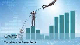  Presentation with competition - Beautiful PPT theme featuring businessman outperforming his competition jumping backdrop and a light blue colored foreground