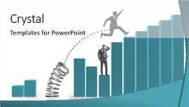  Presentation with competition - PPT layouts enhanced with businessman outperforming his competition jumping background and a white colored foreground