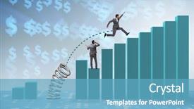  Presentation with competition - Theme enhanced with businessman outperforming his competition jumping background and a teal colored foreground