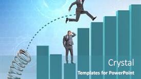  Presentation with competition - Slides having businessman-outperforming-his-competition-jumping background and a teal colored foreground
