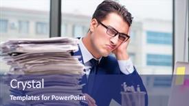  Presentation with overworked - Cool new slides with businessman overworked with too much backdrop and a navy blue colored foreground