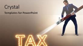  Presentation with taxes - Presentation design featuring businessman paying off his taxes background and a soft green colored foreground