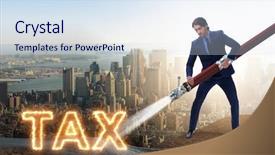  Presentation with tax - Presentation theme consisting of businessman paying off his taxes background and a sky blue colored foreground