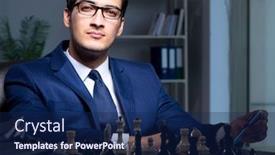  Presentation with strategy - PPT theme consisting of businessman-playing-chess-in-strategy background and a navy blue colored foreground