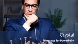  Presentation with strategy - Beautiful PPT theme featuring businessman-playing-chess-in-strategy backdrop and a ocean colored foreground
