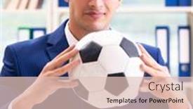  Presentation with football - PPT theme featuring businessman-playing-football background and a lemonade colored foreground