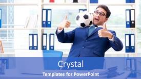  Presentation with football - Amazing slide deck having businessman playing football in the office backdrop and a teal colored foreground