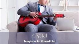  Presentation with business guitar - Audience pleasing slide set consisting of businessman playing guitar at home backdrop and a gray colored foreground