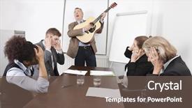  Presentation with business guitar - Slide set with businessman playing guitar in business background and a violet colored foreground
