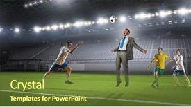  Presentation with soccer - PPT theme featuring businessman playing soccer mixed media background and a tawny brown colored foreground