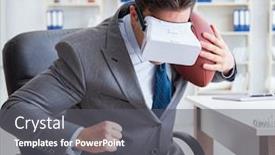  Presentation with virtual reality therapy - Beautiful slides featuring businessman playing virtual reality football in office with vr g backdrop and a dark gray colored foreground