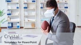  Presentation with virtual reality - PPT theme with businessman playing virtual reality football in office with vr g background and a lemonade colored foreground