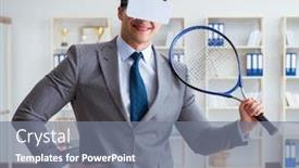  Presentation with virtual reality - Slide deck consisting of businessman-playing-virtual-reality-tennis background and a gray colored foreground